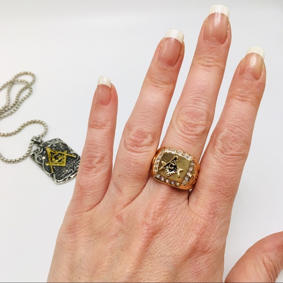 Gold freemason ring masonic signet steel plated - Picture 2 of 8